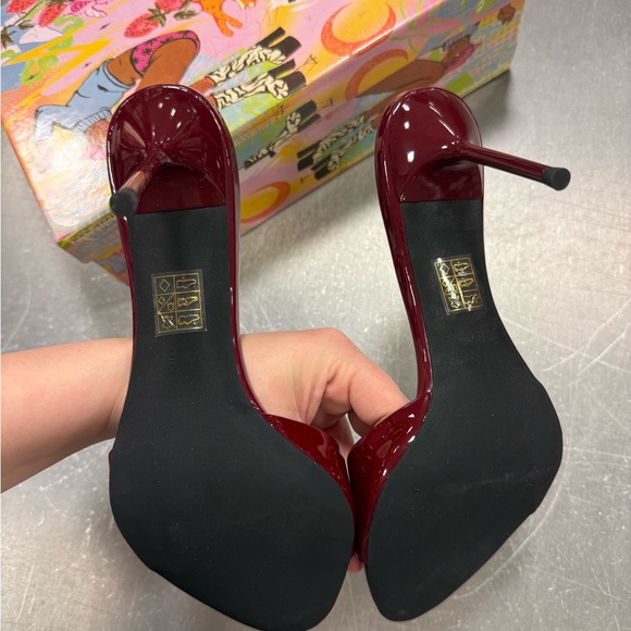 Jeffrey Campbell Burgundy Patent Open-Toe Slide Heels - Picture 4 of 5